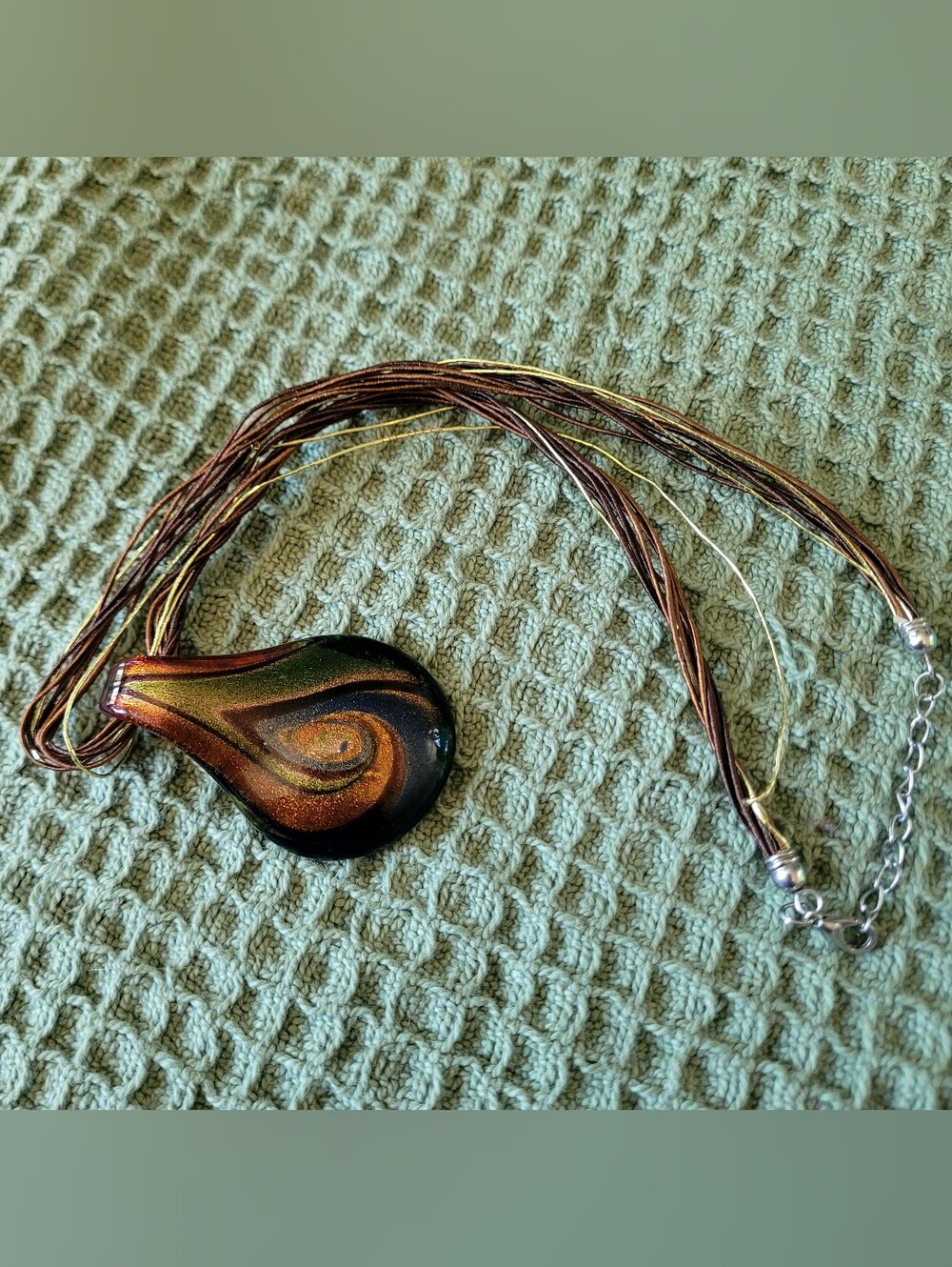 Multicolor Glass Pendant Necklace - Brown & Gold Accent